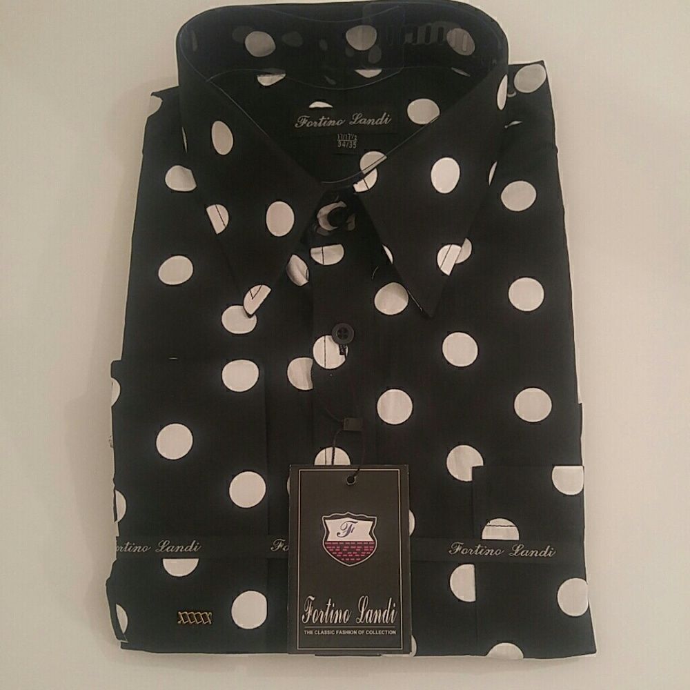 MEN'S FORTINO LANDI BLACK POLKA DOT DRESS SHIRT